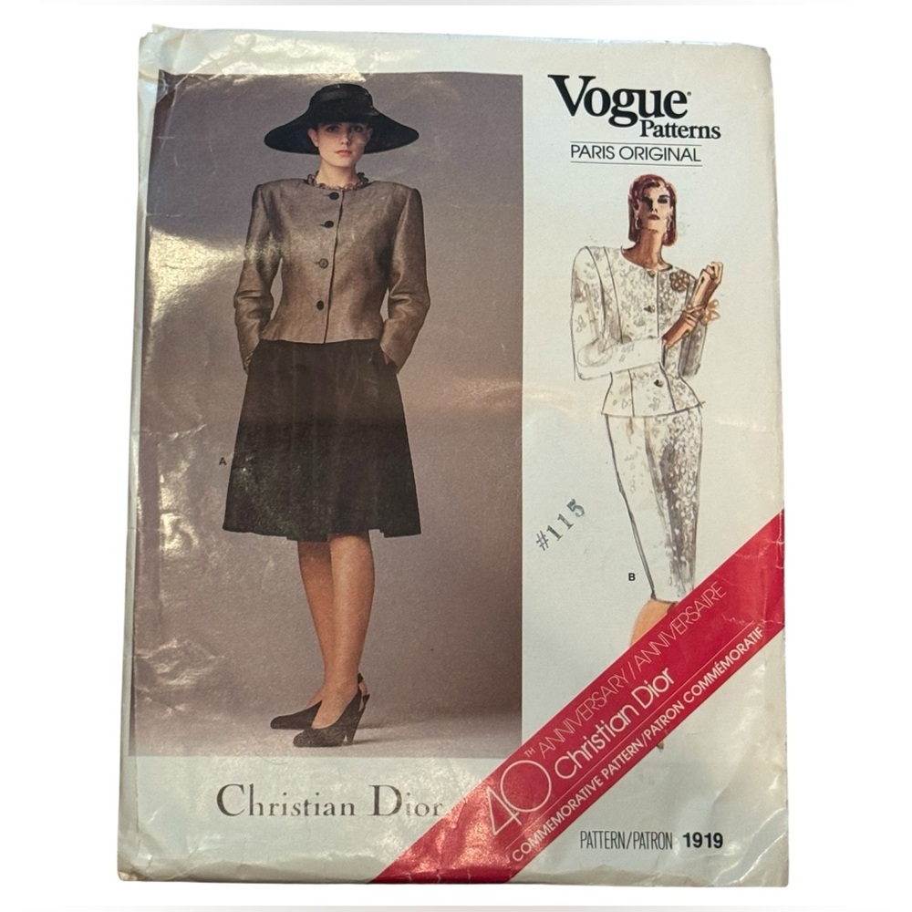 Vogue #1919 Vintage  A-Line Knee-Length Jacket Skirt Christian Dior 40th anniv